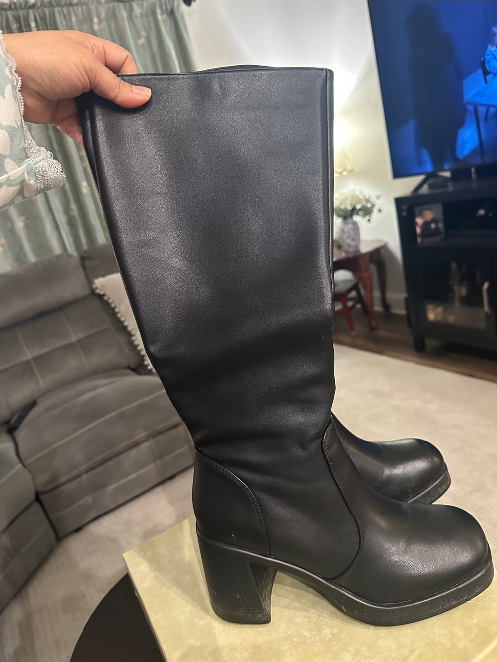 Classic Black Knee-High Block Heel Boots